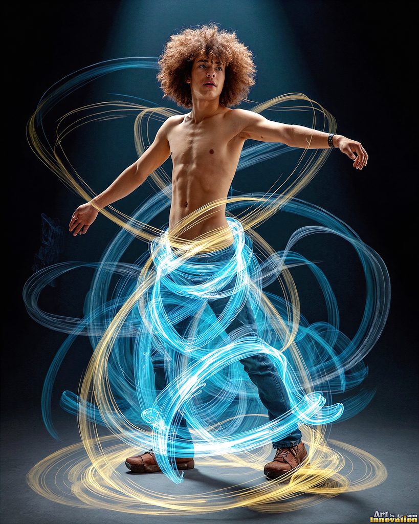Men Dancing with Light Rays - AI Abstract Art