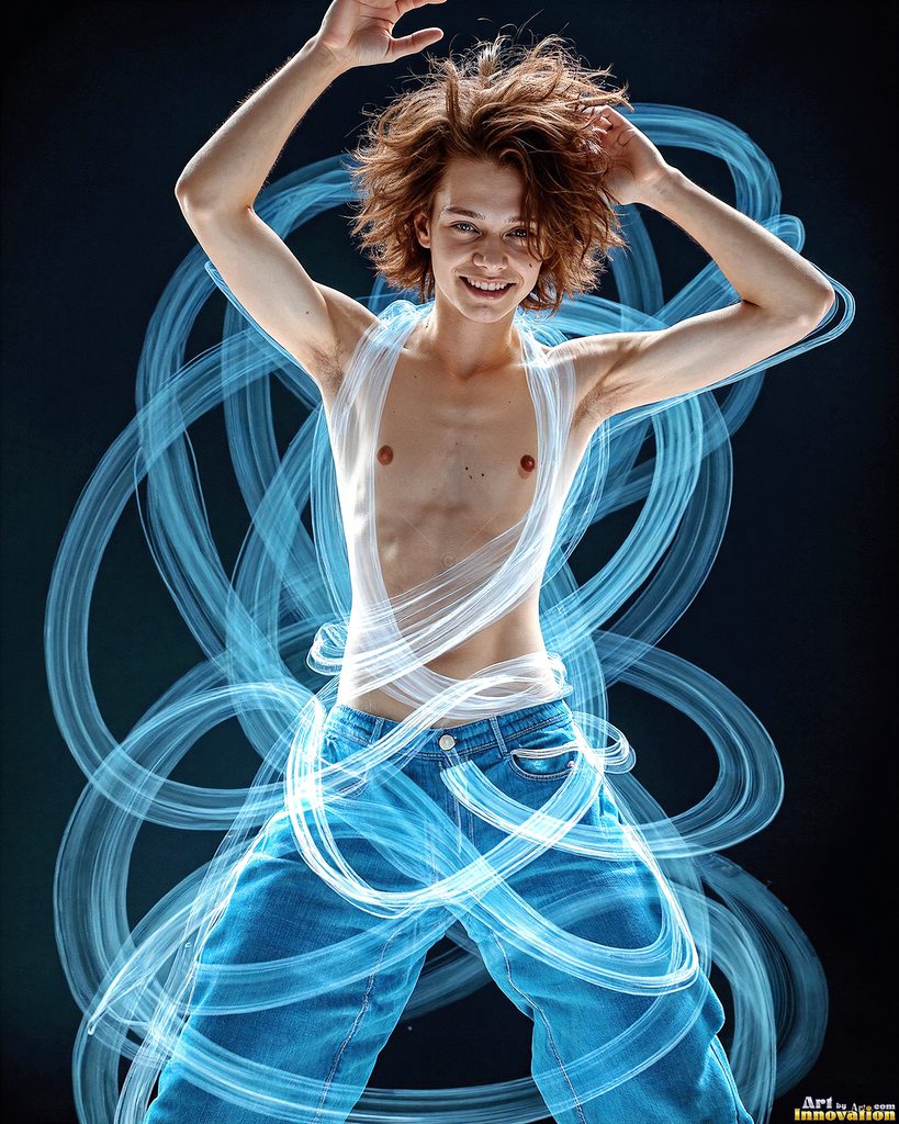 Men Dancing with Light Rays - AI Abstract Art