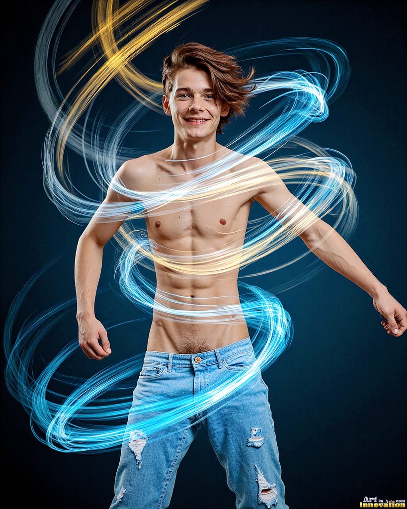 Men Dancing with Light Rays - AI Abstract Art