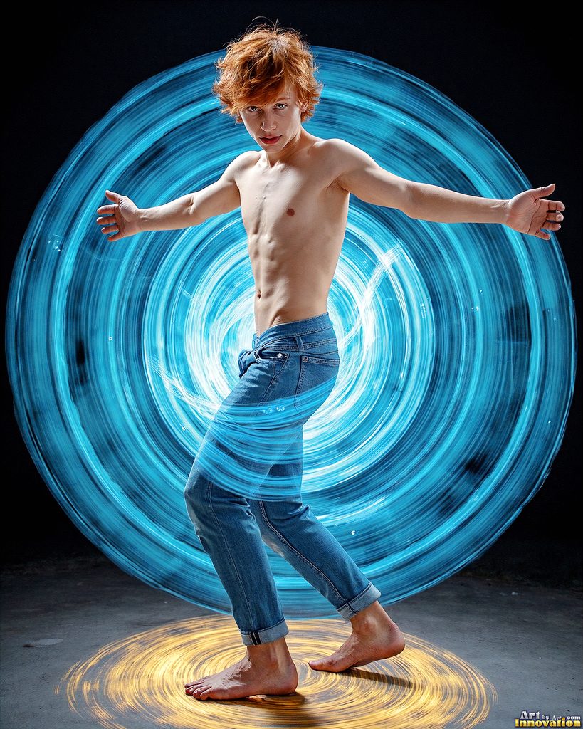 Men Dancing with Light Rays - AI Abstract Art