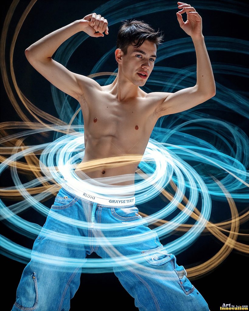 Men Dancing with Light Rays - AI Abstract Art