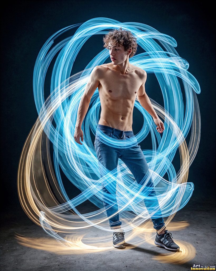 Men Dancing with Light Rays - AI Abstract Art