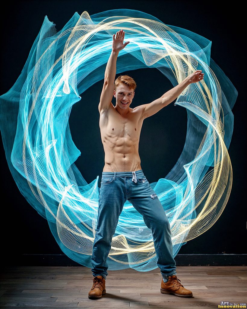 Men Dancing with Light Rays - AI Abstract Art