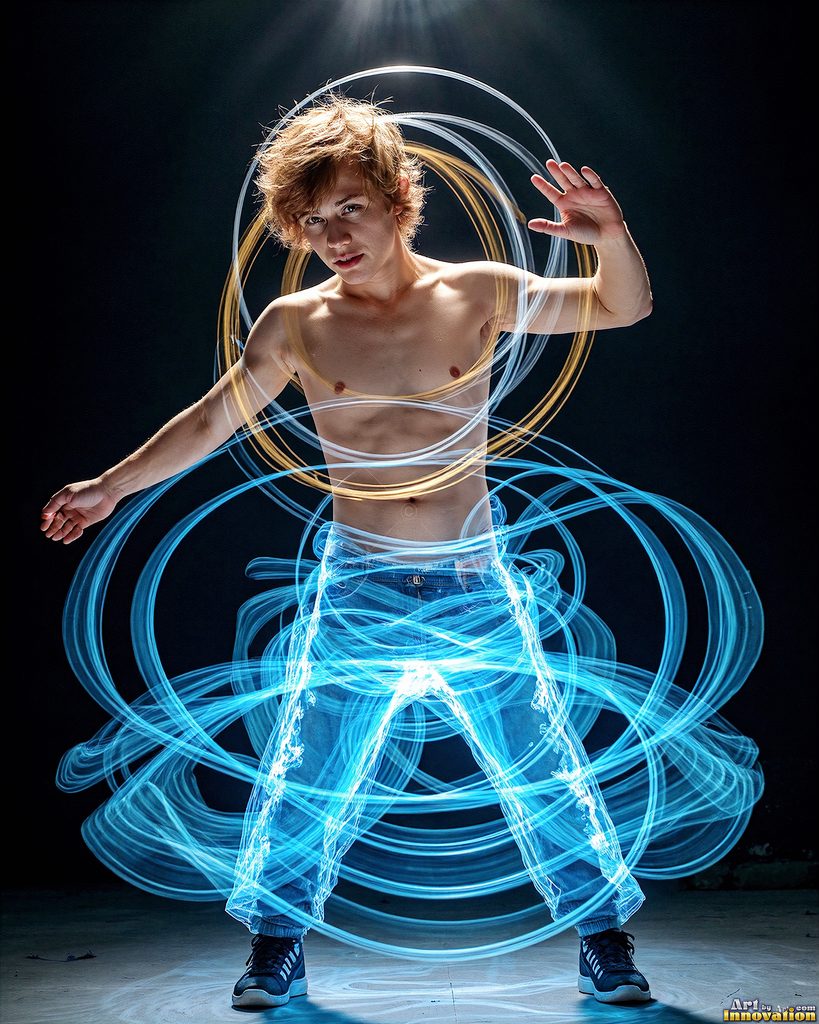 Men Dancing with Light Rays - AI Abstract Art
