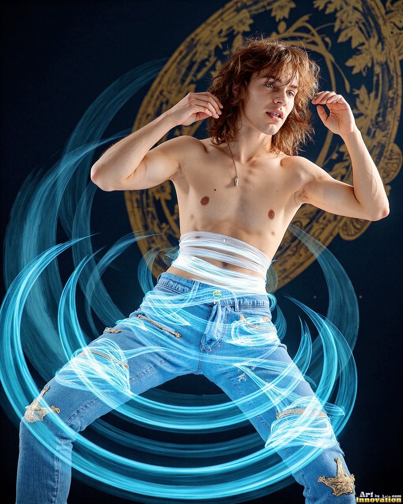 Men Dancing with Light Rays - AI Abstract Art