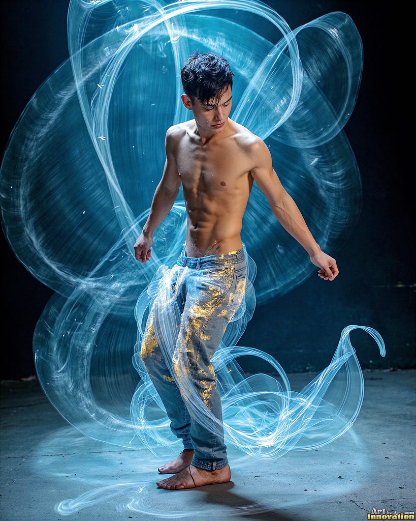 Men Dancing with Light Rays - AI Abstract Art