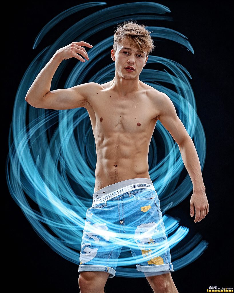 Men Dancing with Light Rays - AI Abstract Art
