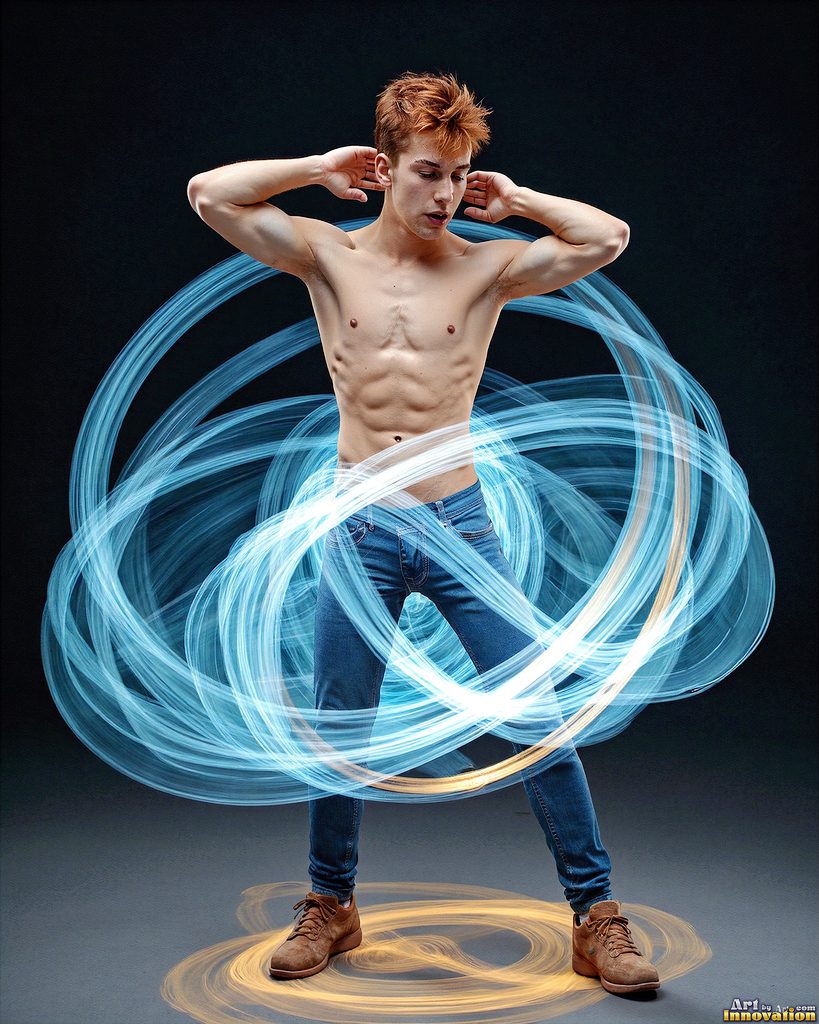 Men Dancing with Light Rays - AI Abstract Art