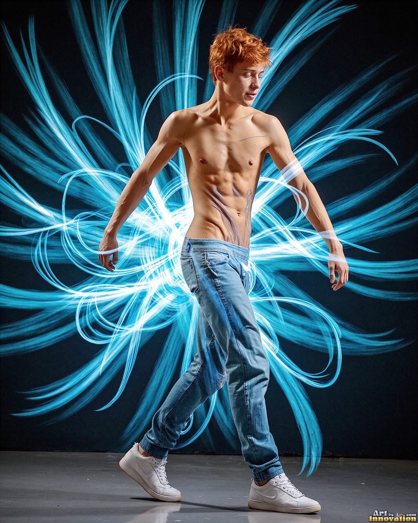 Men Dancing with Light Rays - AI Abstract Art