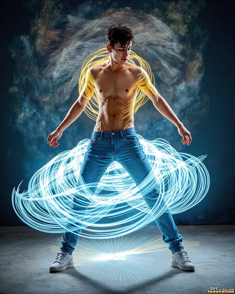 Men Dancing with Light Rays - AI Abstract Art