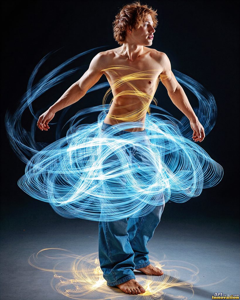 Men Dancing with Light Rays - AI Abstract Art