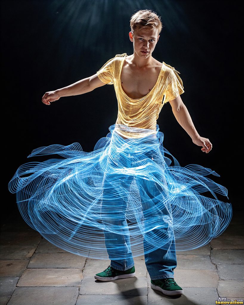 Men Dancing with Light Rays - AI Abstract Art